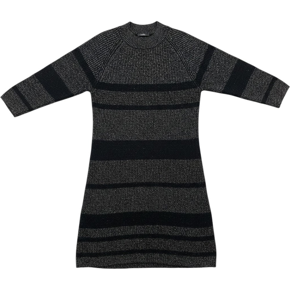 Ophelia Roe Women's 1X Black Silver Metallic Knit Long Sweater Tunic